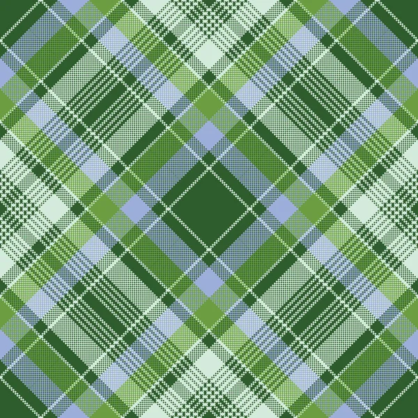 Green Check Plaid Fabric Texture Pixel Seamless Pattern Vector Illustration — Stock Vector