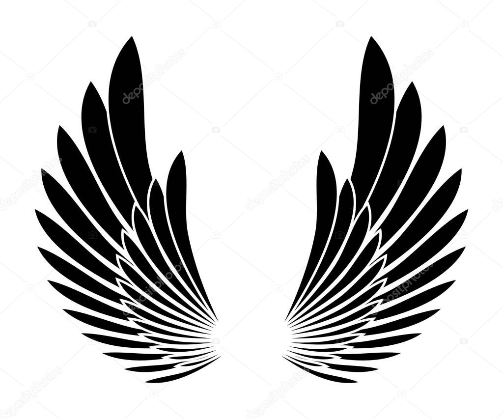 Wings black silhouette tattoo templete design element. Vector illustration.