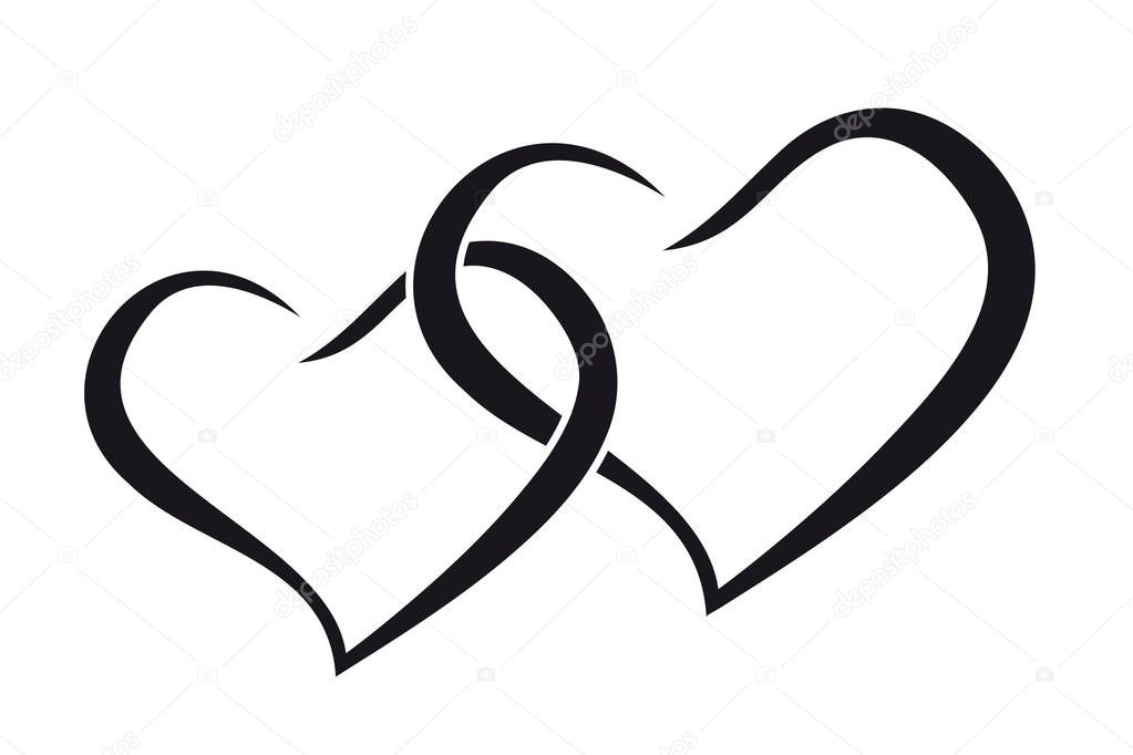 Couple hearts love forever together black silhouette. Vector illustration.