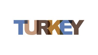 Türkiye'nin ülke, saydamlık yok renk ifade örtüşme. Tipografi poster, etiket tasarım, giyim baskı, tebrik kartı veya kartpostal için basit metin kavramı. Beyaz arka plan üzerinde izole grafik sloganı. Vektör çizim.