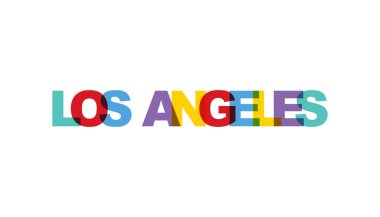 Los Angeles, saydamlık yok renk ifade örtüşme. Tipografi poster, etiket tasarım, giyim baskı, tebrik kartı veya kartpostal için basit metin kavramı. Beyaz arka plan üzerinde izole grafik sloganı. Vektör çizim.