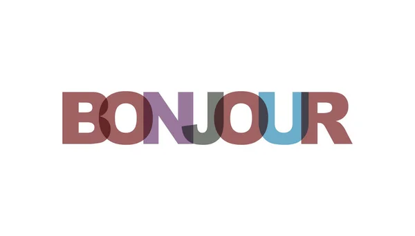 Bonjour, Phrase überlappen Farbe keine Transparenz. Konzept der einfachen — Stockvektor