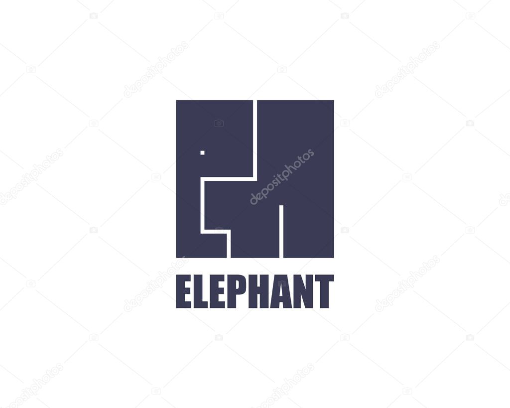 Elephant logo template. Modern cube flat design. Africa wild animal safe