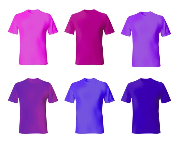 Modello di design della maglietta. Set camicie uomo blu, viola, colore rosa — Vettoriale Stock