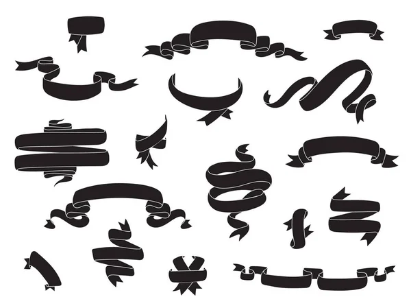Plano negro silueta cinta banner conjunto elemento de diseño — Vector de stock