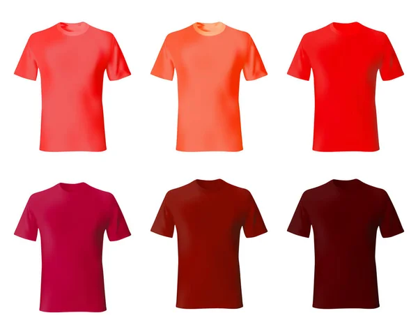 Plantilla de diseño camiseta. Conjunto hombres camisas de color rojo. Moc realista — Archivo Imágenes Vectoriales