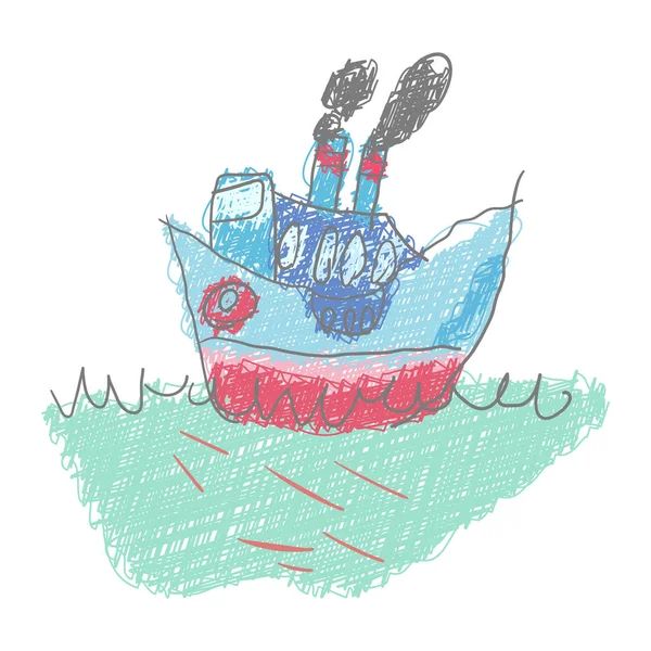 Schip geïsoleerd op witte achtergrond. Kind hand getekende pastel Cha — Stockvector