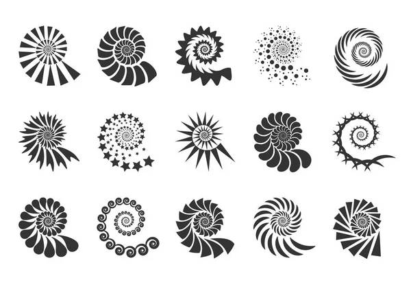 Wirbelndes Gestaltungselement. Spiralsymbol. Verwindungslinien isoliert setzen o — Stockvektor