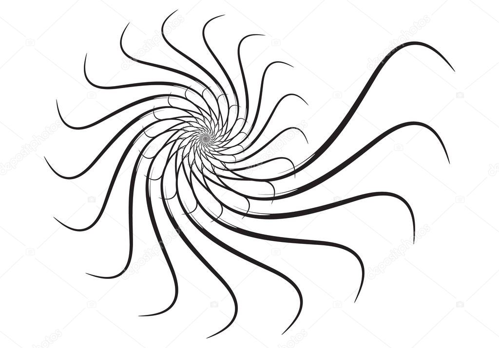 Spiral vector design elements. Abstract lines black and white. Swirl background.
