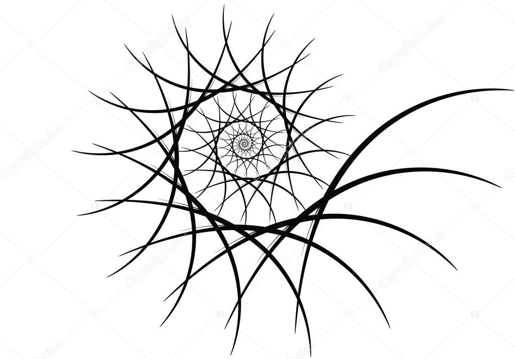 Spiral vector design elements. Abstract lines black and white. Swirl background.