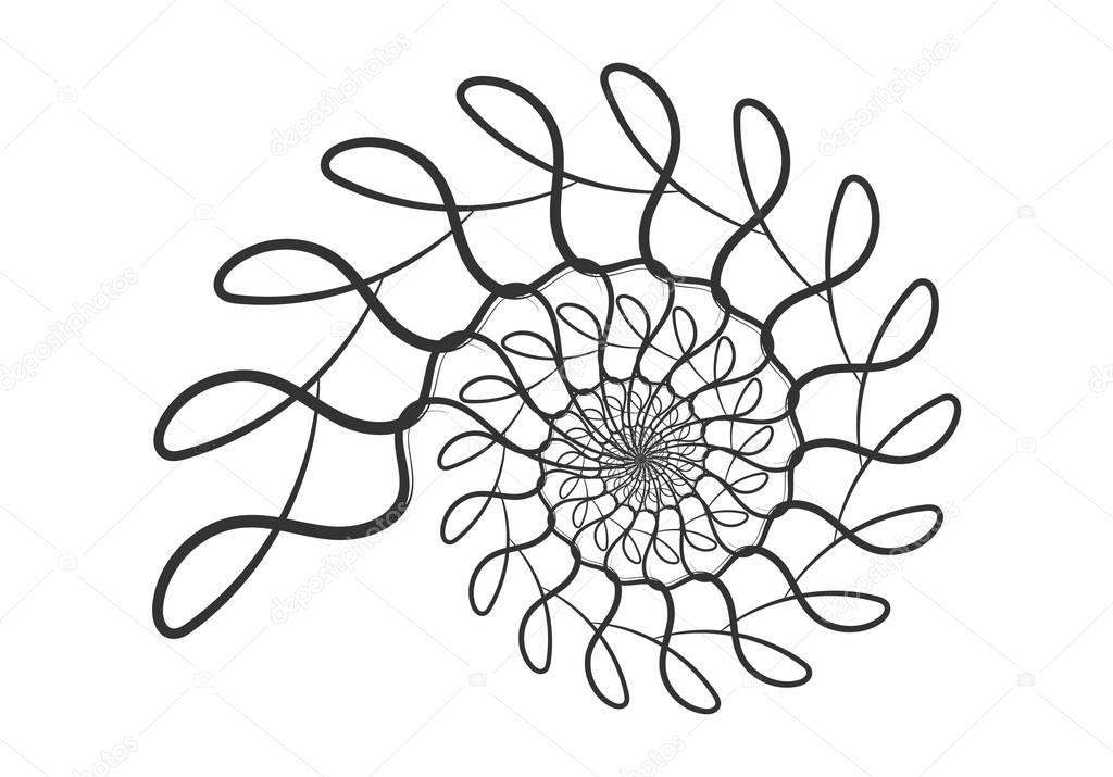 Spiral vector design elements. Abstract lines black and white. Swirl background.
