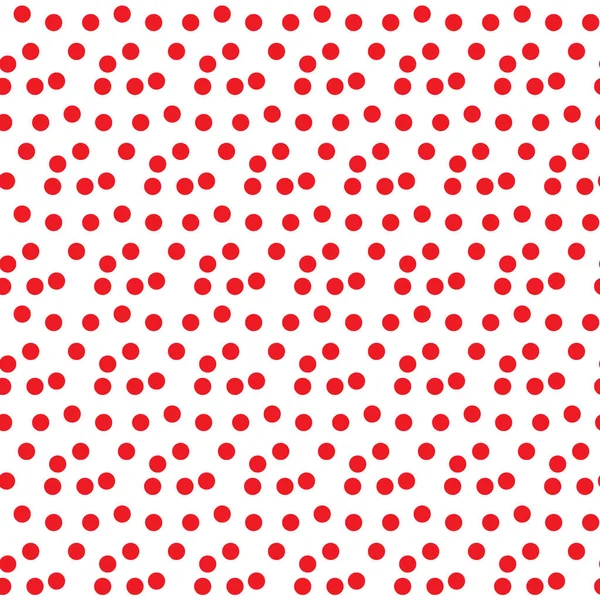 Weißer Hintergrund zufällig verstreut Kreis rote Punkte nahtlose Patte — Stockvektor