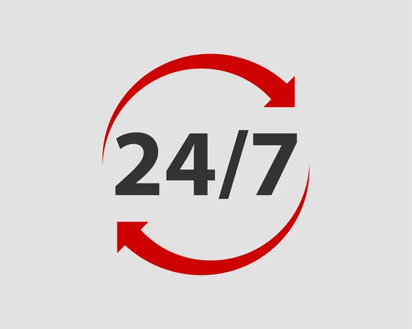 24/7 pictogram vector. 24 uurs service klok. — Stockvector