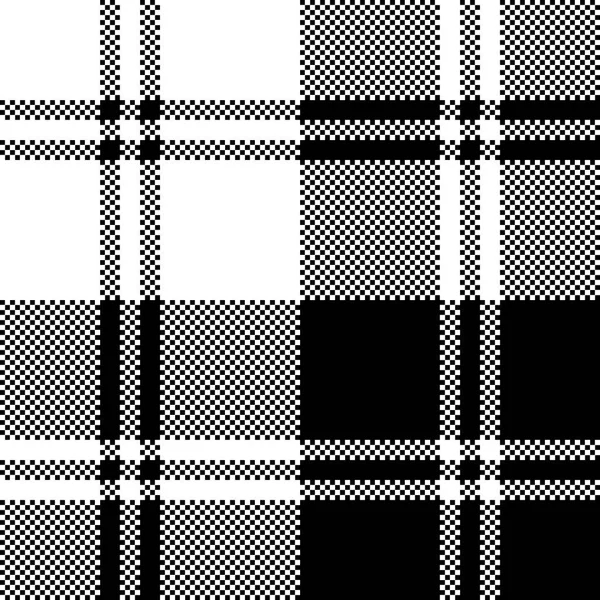 Classic plaid black white pixel seamless pattern — Stock Vector