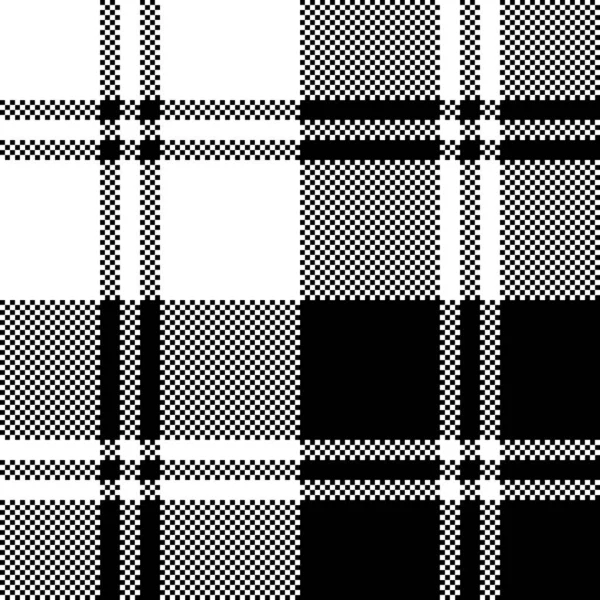 Classic plaid black white pixel seamless pattern — Stock Vector