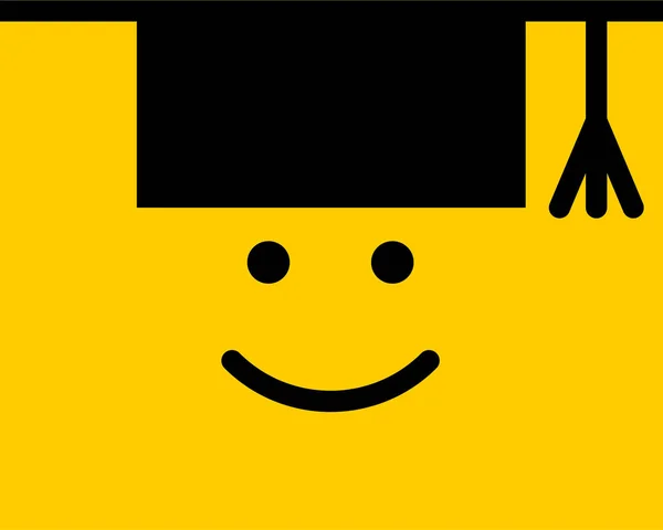 Emoji sorriso ícone vetor símbolo no fundo amarelo. Cara sorridente —  Vetores de Stock