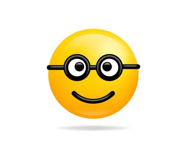 Emoji gülümseme simgesi vektör sembolü. Nerd Smiley yüz sarı karikatür 