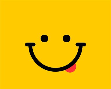 Sarı arka planda emoji gülümseme simgesi vektör sembolü. Gülen yüz