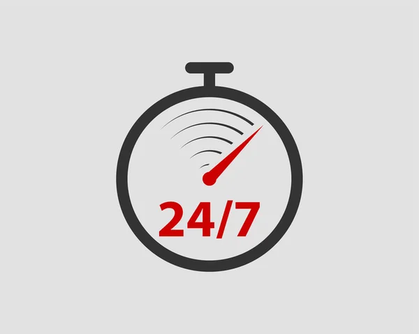 24/7 アイコンベクトル。24時間サービスクロック. — ストックベクタ