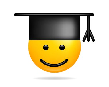 Emoji gülümseme simgesi vektör sembolü. Öğrenci Gülen yüz sarı carto