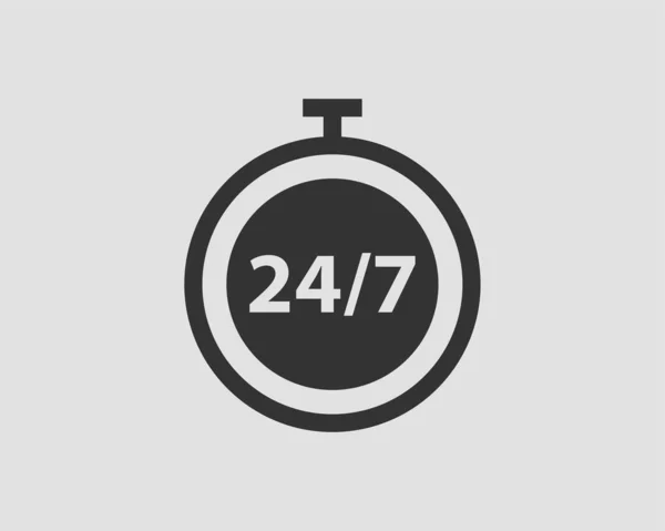 24/7 pictogram vector. 24 uurs service klok. — Stockvector