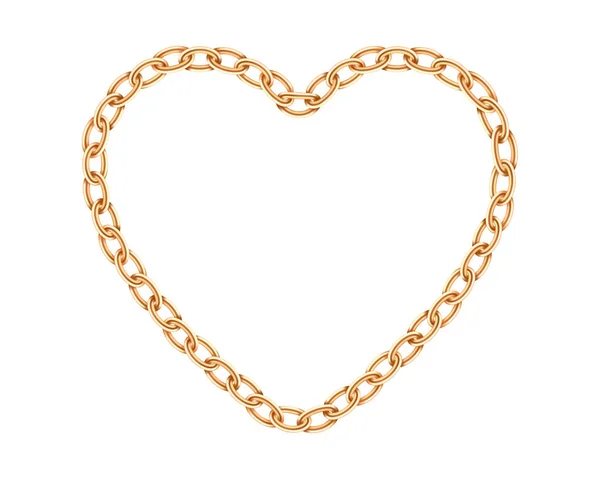 Realistyczna złota tekstura łańcucha. Złote łańcuchy łączą serce na białym tle — Wektor stockowy