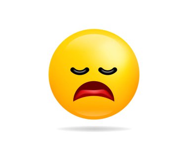 Emoji gülümseme simgesi vektör sembolü. Yorgun yüz sarı karikatür charac