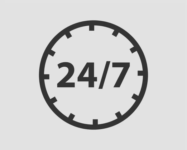 24/7 pictogram vector. 24 uurs service klok. — Stockvector