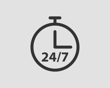 24/7 simge vektörü. 24 saat servis saati.