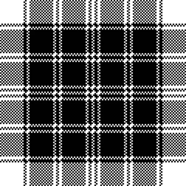 Classic pixel plaid black white seamless pattern — Stock Vector