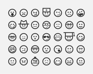 Büyük set gülümsüyor yüzleri. Toplama gülümseme simgesi vektör sembolü. Gülümseme