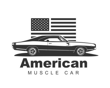 Amerikan kas araba vektörü. Supercar garaj logosu şablonu. Eski bir