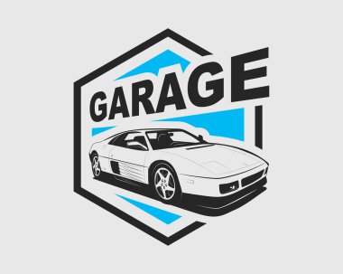 Supercar vektör logosu. Spor araba etiketi. Otomatik garaj sembolü templa