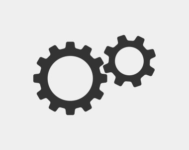 Metal dişliler ve SMM vektörü. Dişli simgesi düz tasarım. Mekanizma WH