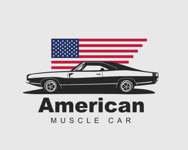 Amerikan kas araba vektörü. Supercar garaj logosu şablonu. Eski bir