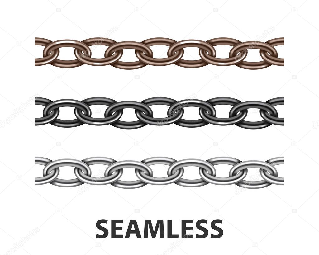 Set metal chain seamless texture. Silver color chains link isola