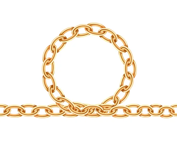 Realistisk guld cirkel ram kedja konsistens. Golden Round kedjor l — Stock vektor