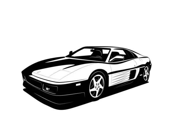 Vector supercar negro blanco diseño plano. Símbolo moderno coche deportivo — Archivo Imágenes Vectoriales