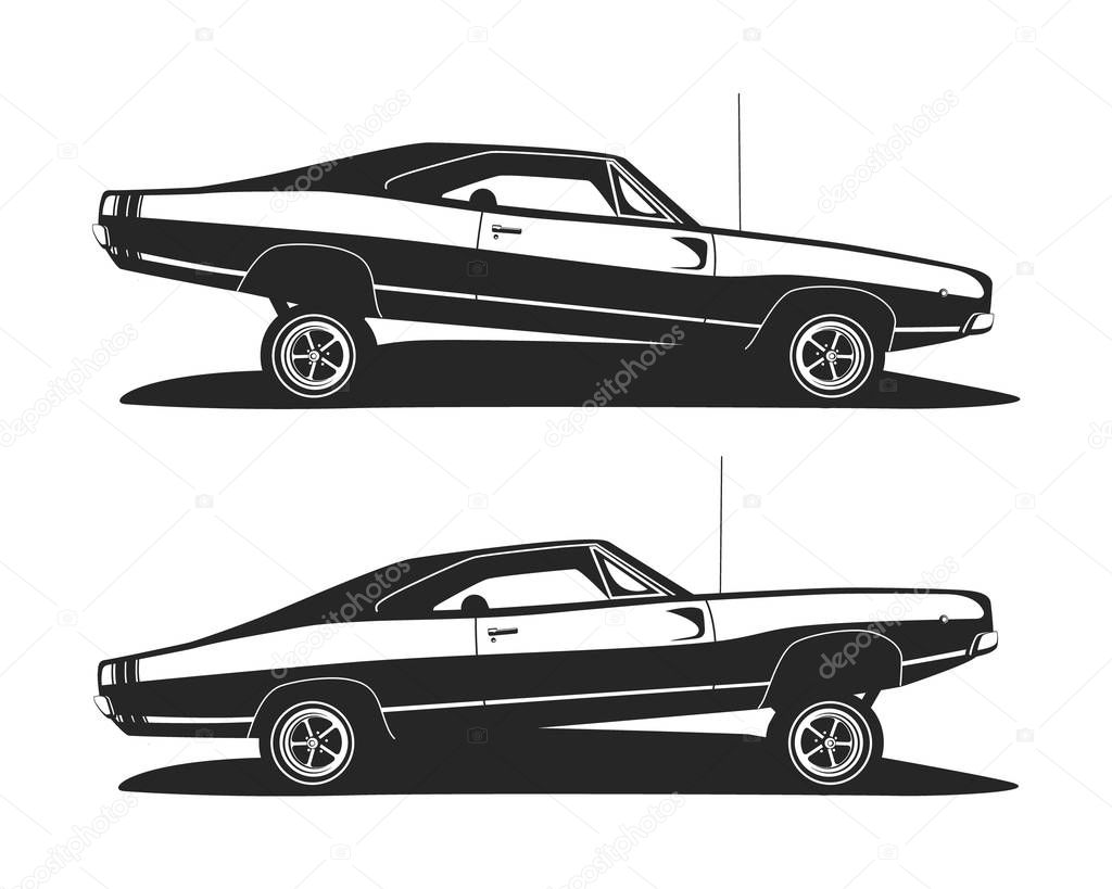 American muscle low rider car vector. Classic lowrider cars prof