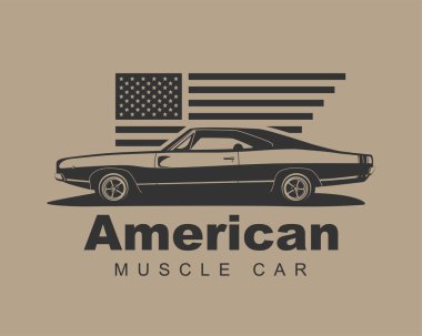 Amerikan kas araba vektörü. Supercar garaj logosu şablonu. Eski bir