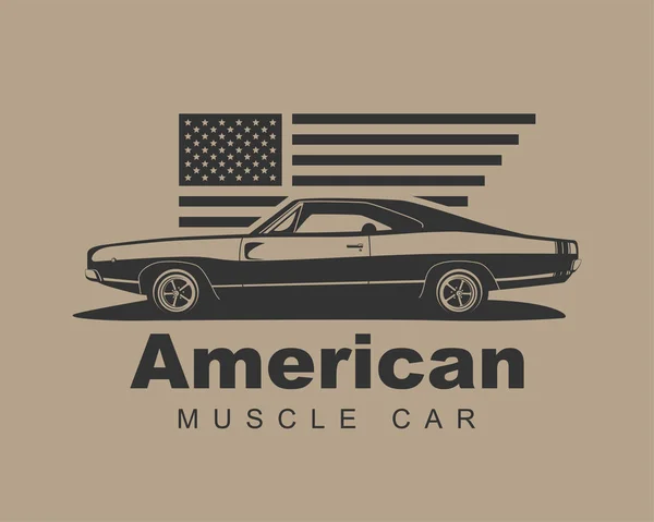 Amerikaanse spier auto vector. Supercar garage logo sjabloon. Oude a — Stockvector