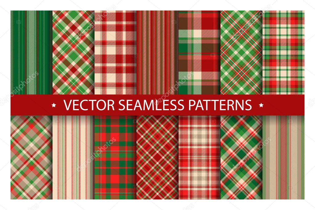 Tartan set pattern seamless plaid vector. Geometric background f