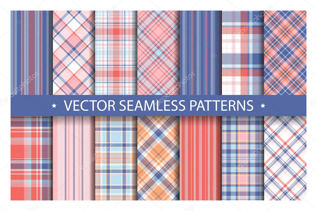 Tartan set pattern seamless plaid vector. Geometric background f