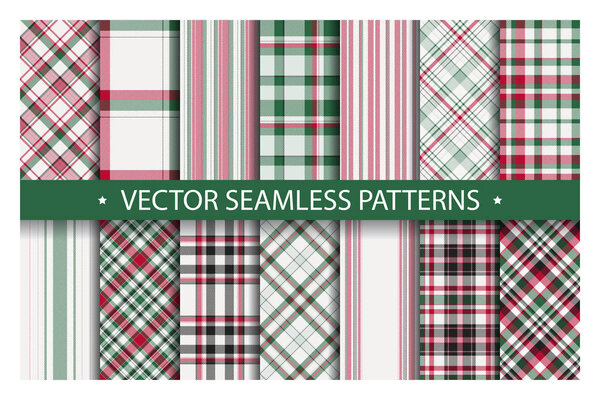 Tartan set pattern seamless plaid vector. Geometric background f