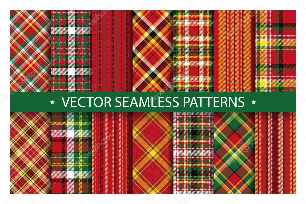 Tartan set pattern seamless plaid vector. Geometric background f