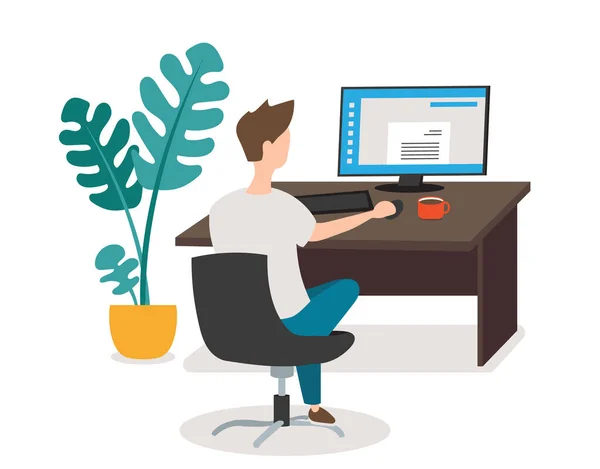 Office People Vector Young Man Working Computer — Stockový vektor