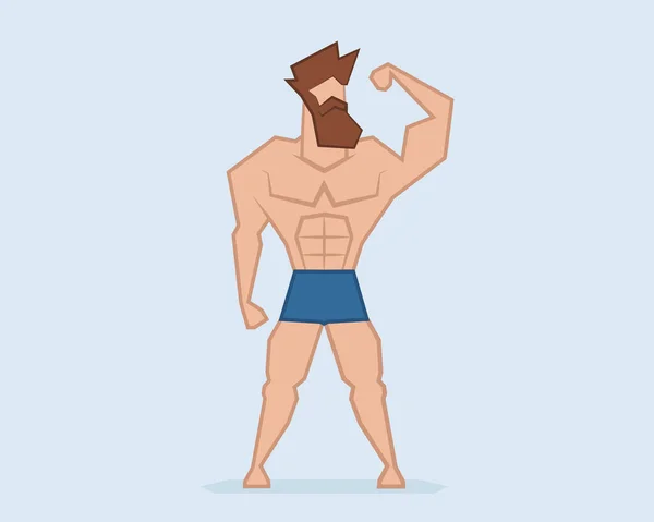 Hipster Hombre Fuerte Barba Hombre Ilustración Del Vector Atleta Muscular — Vector de stock