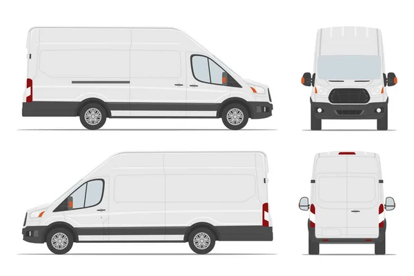 異なる角度で白い貨物バン車のテンプレート ベクターイラスト — ストックベクタ