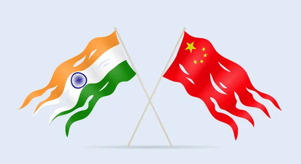 Beschadigde Vlag India China Een Symbool Van Conflict Oorlog Vectorillustratie — Stockvector