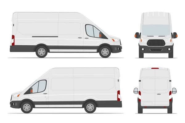 White Cargo Van Car Template Different Angles Vector Illustration — Stock Vector
